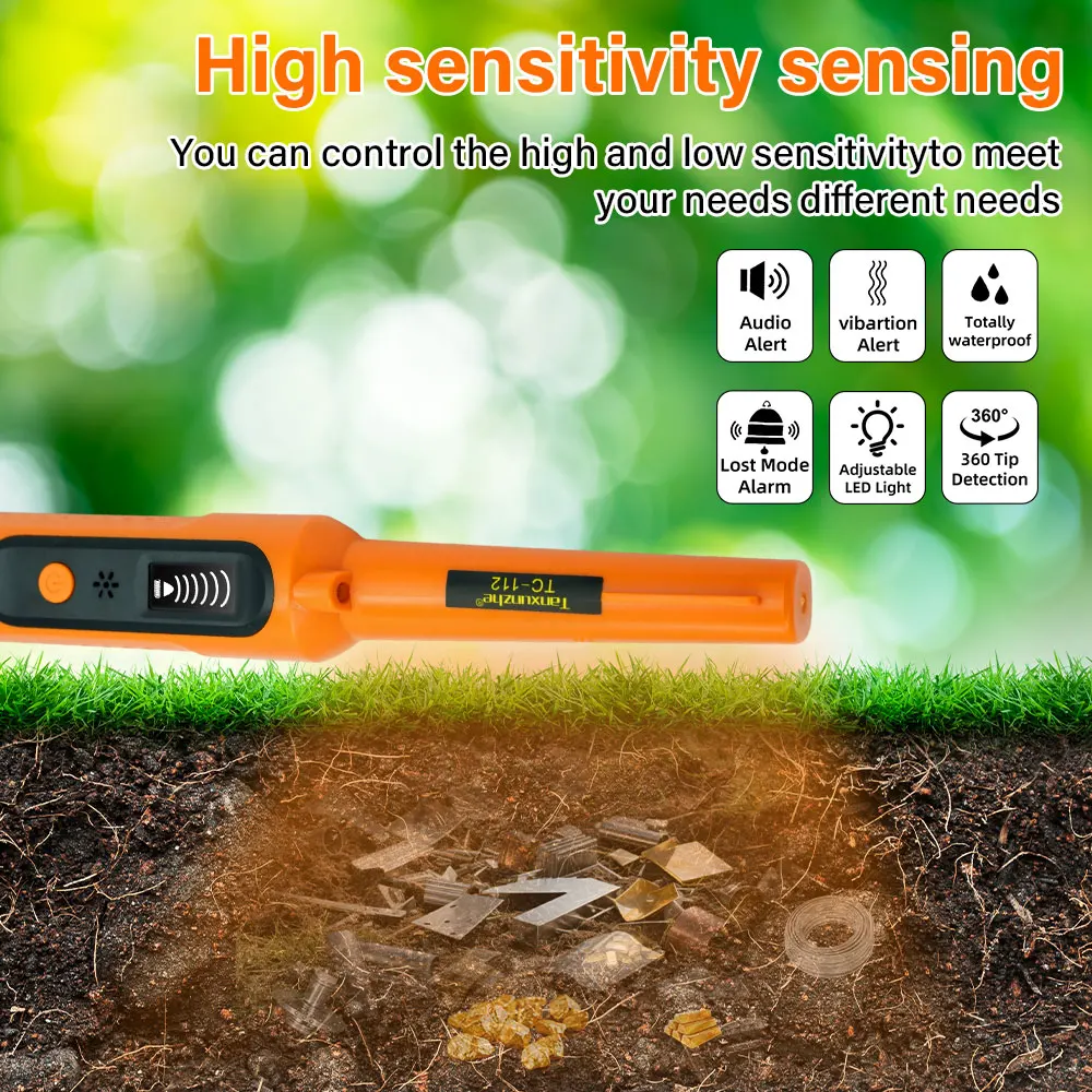 Handheld Metal Detector TC-112 Waterproof Pinpointer with 360° Side Scan Tech for Outdoor Treasure Hunting Gold Search