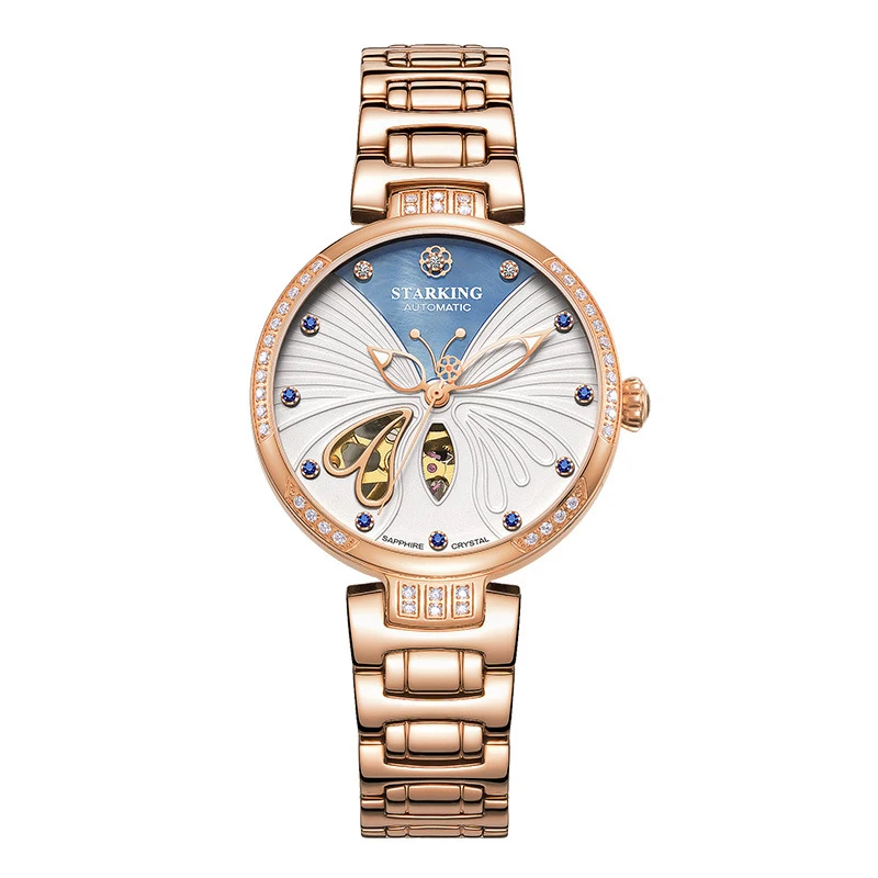 MIYOTA-reloj mecánico automático para mujer, accesorio de lujo con esfera de diseño de mariposa, zafiro dorado rosa, movimiento