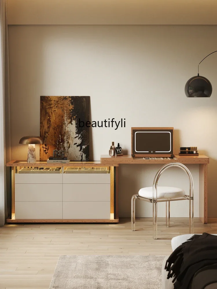 

yj57 Italian Minimalist Dressing Table and Chest of Drawers Integrated Cabinet Storage Cabinet Extendable Flip Cover Makeup