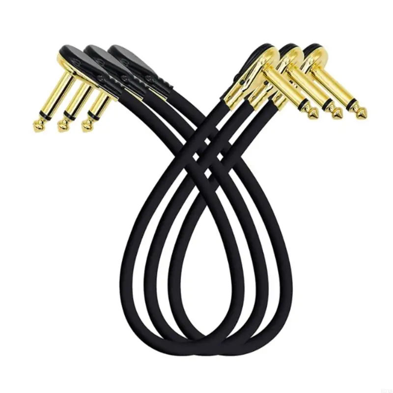 H0XE 3Pcs 1/4Inch Guitar Pedal Cables Right Angle Plug 15/20/30cm Guitar Patches Cable Instrument Effects Pedal Patches Cable