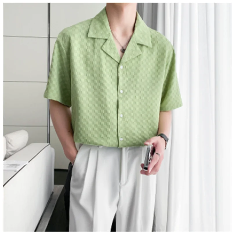 Ice Silk Short Sleeve Shirt Men's Summer Fashion Trend Cuban Collar Premium Thin Loose Shirt Men's Clothing E0024