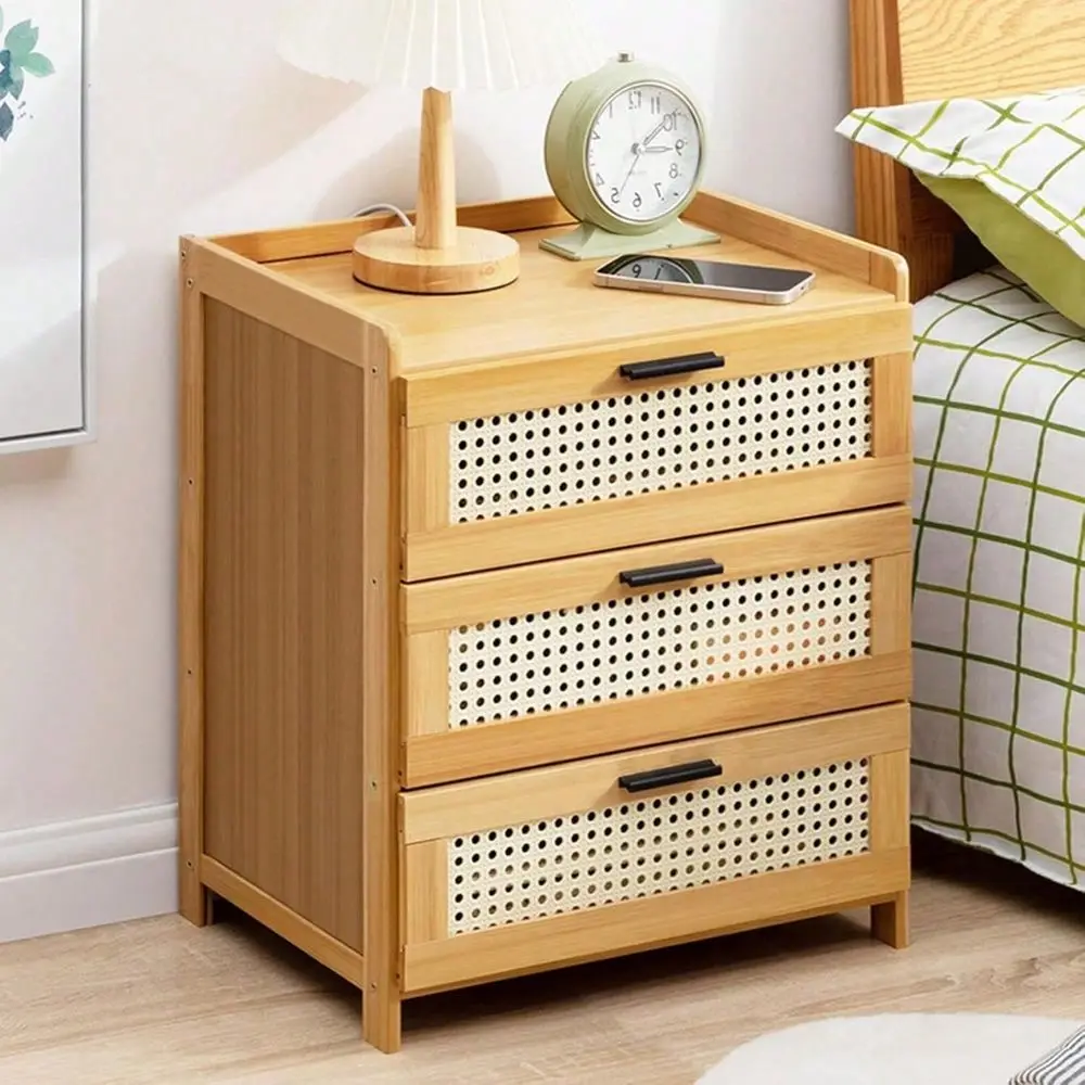 

With 3 Rattan Drawer,Bamboo Boho End Table,Accent Sofa Side Table,Bedside Table For Small Spaces, Bedroom, Living Room, Origina