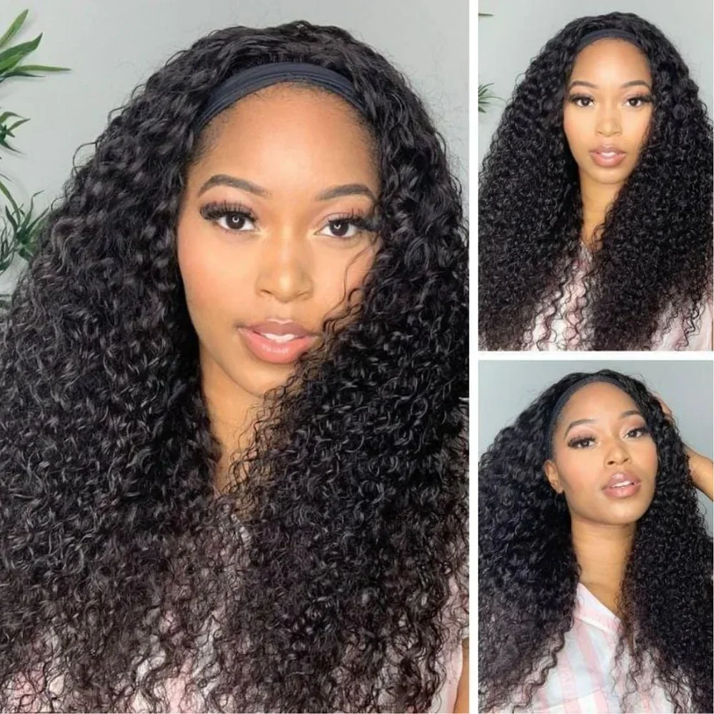 Curly Human Hair Wigs Water Wave Headband Wig No Glue No Lace 180 Density Brazilian Curly Wigs For Women Ready To Wear And Go