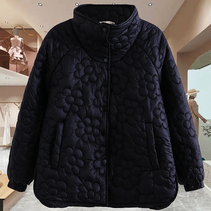 

Зимняя куртка больших размеров для женщин, теплая хлопковая стеганая куртка, свободная посадка для мам, осенне-зимняя хлопковая одежда, модная ...