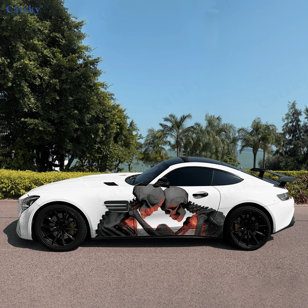 

Скелет пара цветных дымовых боковых наклеек на автомобиль, ПВХ водонепроницаемая устойчивая к царапинам наклейка, защита автомобиля, автоаксессуары в подарок