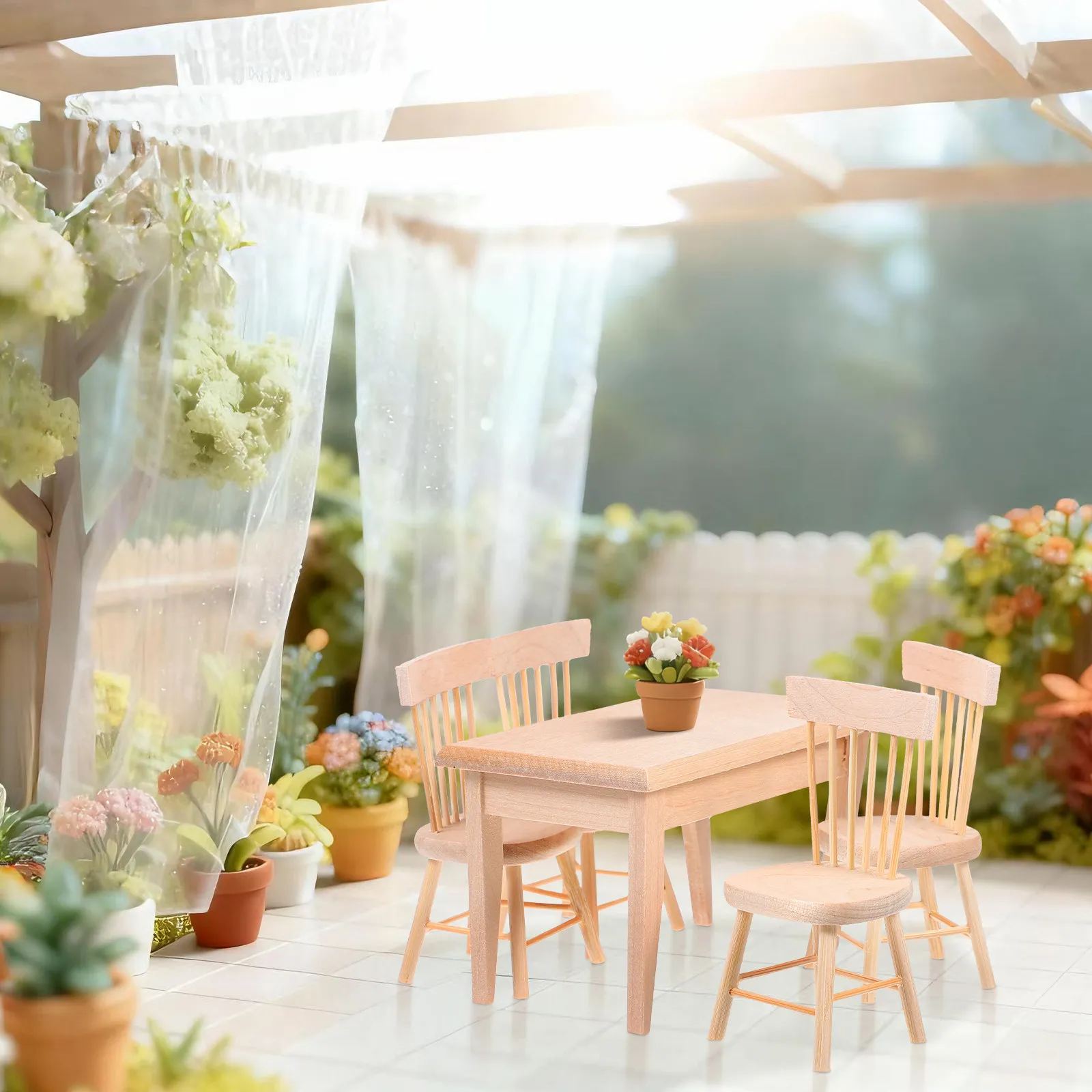 

1Set Natural Oak Mini Furniture Set Realistic Dollhouse Chair Table Decor for Miniature Interior Design Warm Ambience Creation