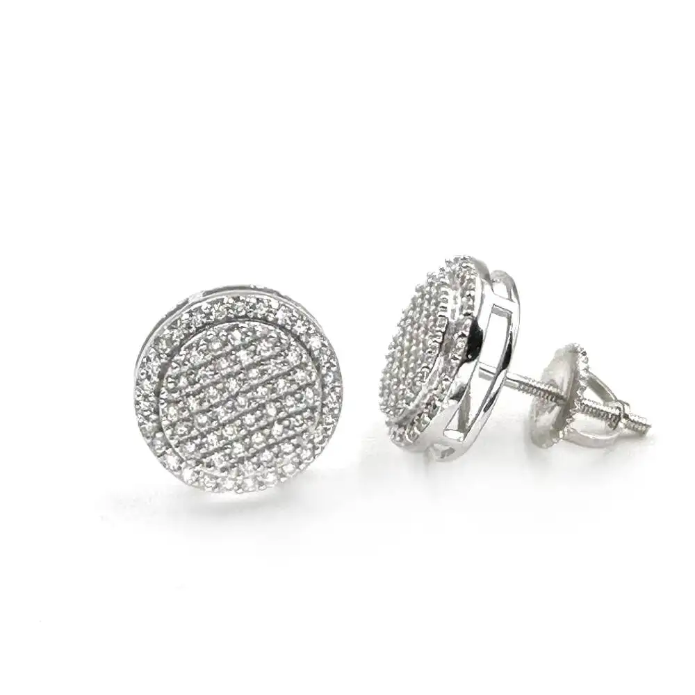 New Bling Moissanite Diamond Earring Round S925 Silver Stud Earrings Hip Hop CLuster Earring for Women Men Hip Hop