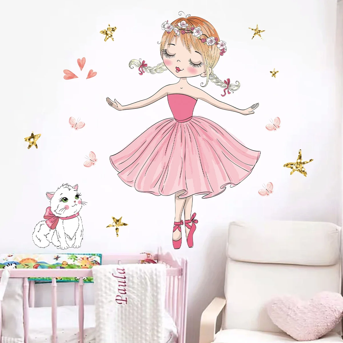 1Pc Cartoon Cute Cat Girls Furniture Wall Stickers Kids Room Decor Wall Decals Home Decoration Children's Room Living Room