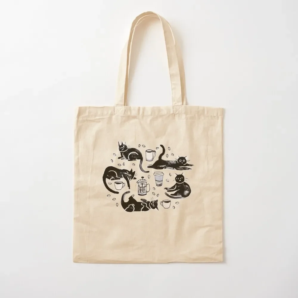 

Black Cats & Coffee on Mustard Tote Bag sac pour femme cute pouch bag Woman shopper bag tote men