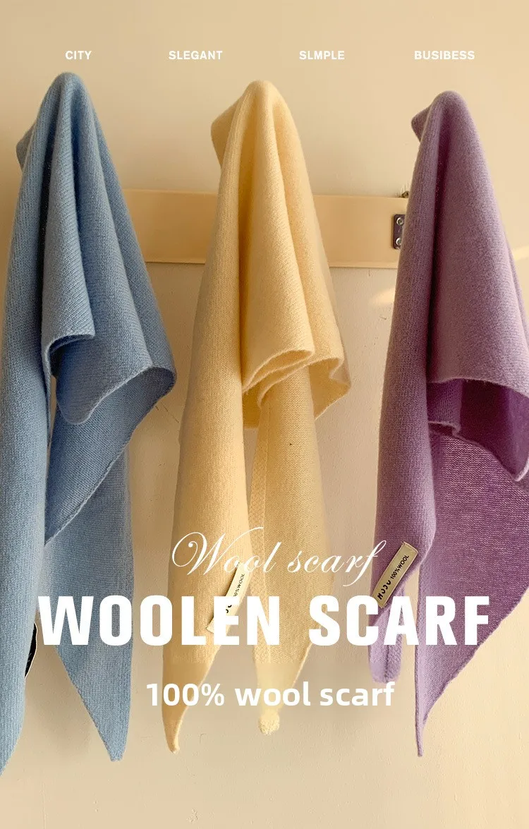 100% Wool Women's Knitted Triangle Scarf Shawl Warmth for Autumn and Winter Multifunctional All - Match Small Scarf for Ladies
