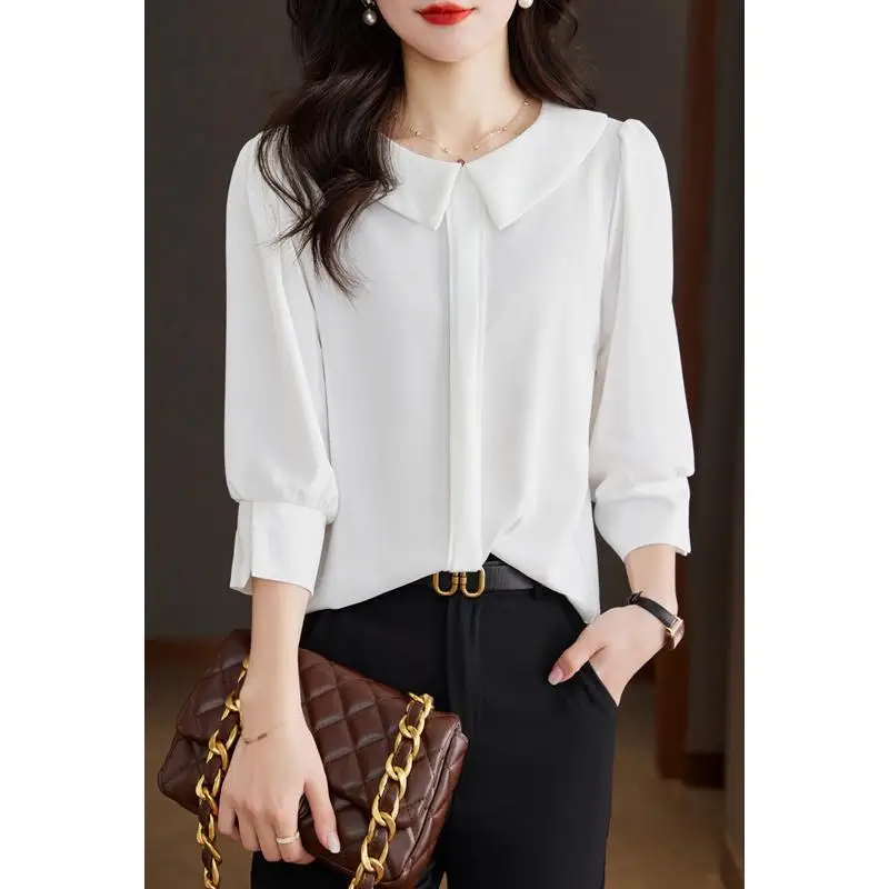 2023 New Summer Casual Patchwork Solid Color O-neck Half Sleeve Blouse Femme Simplicity All-match Loose Chiffon Pullover Shirts