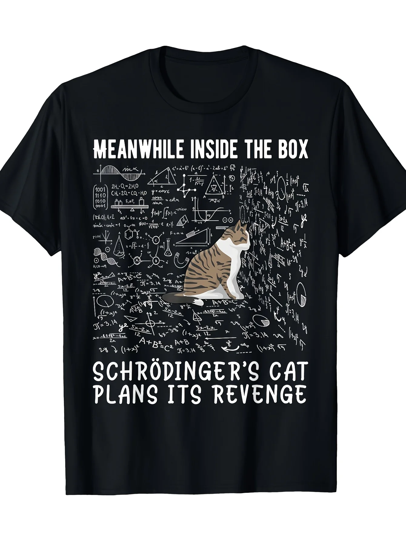 Camiseta Gráfica de Mecánica Cuántica con el Gato de Schrödinger - 100% Algodón, Cuello Redondo, Manga Corta, con Diseño de la Caja de Schrödinger y Broma Científica - Regalo Divertido de Física para Hombres, Mujeres y Adolescentes - Ropa Casual para Todas las Temporadas (Negra), Ropa Geek, Estilo Retro, Tejido Duradero