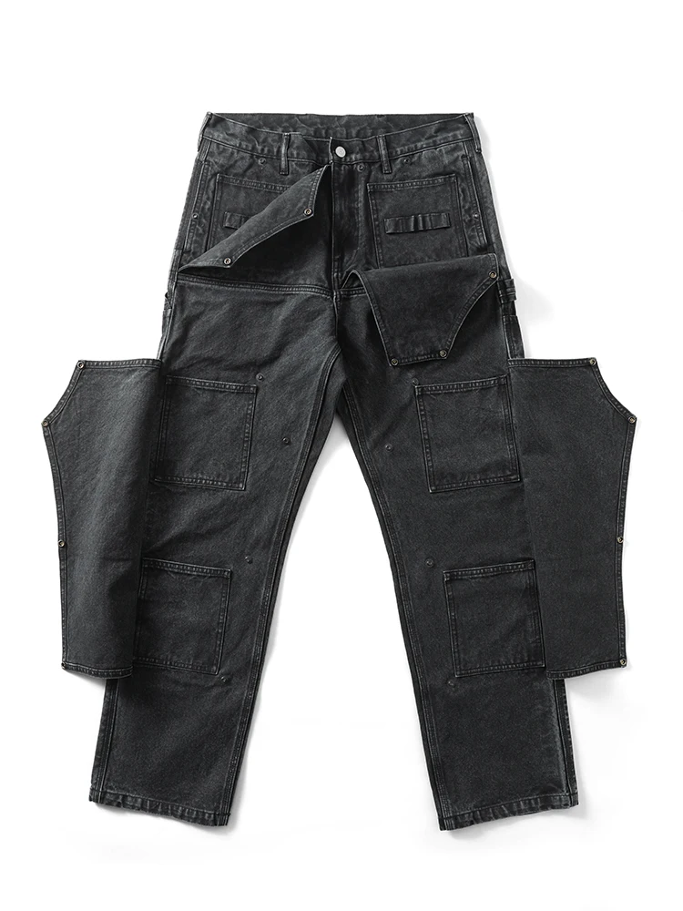 

Youth Casual Canvas Work Pants Narrow Series Barber Pants Distred Dyeing Double Knee Logging Pants Straight Leg Cotton 00%