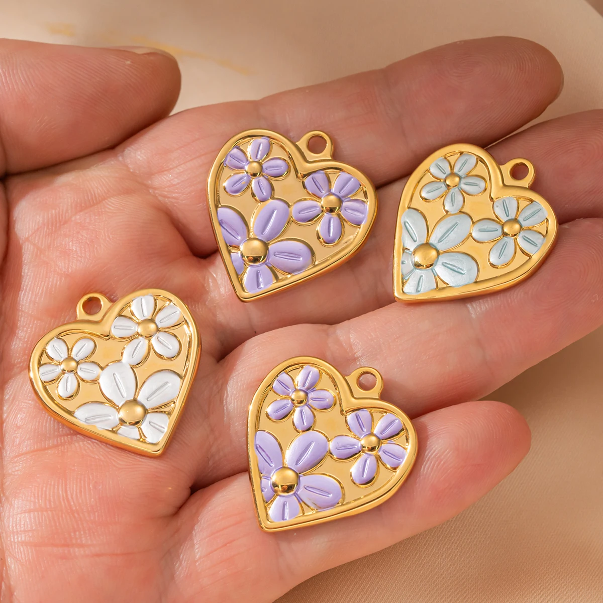 2pcs Stainless Steel Enamel Heart Flower Charms for Jewelry Making Bracelet Gold Plated Pendants for Necklace and Crafting view 6