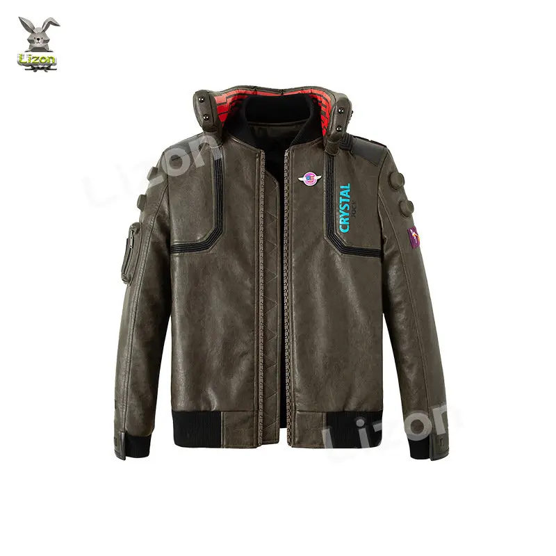 Punk 2077 Leder Jacke LED Kragen V Cosplay Kostüme für Mann Frauen