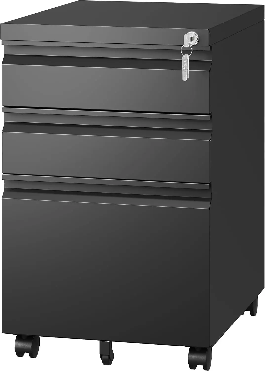 Metal Mobile File Cabinet With Lock, Three Drawer Under Desk Filing Cabinet Organizer For Home Office Workplace Secure Legal Letter A4 Size Document Storage Chest, Black