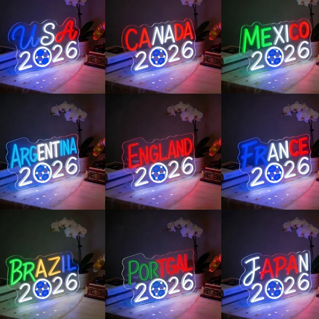 2026 Football Soccer Neon Sign USB Powered Wall Light, International Football Themed Ambient Lamp for Man Cave Theater Bar Decor