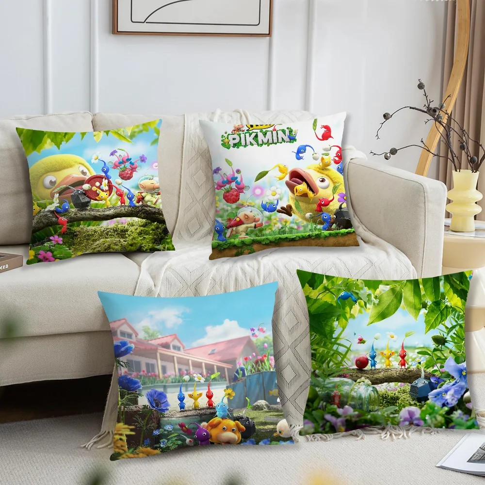 Classic Game Cute P-Pikmins Cartoon Sofa Living Room Bedroom Headboard Backrest Cushion Square Cushion Nap Time Pillow Case