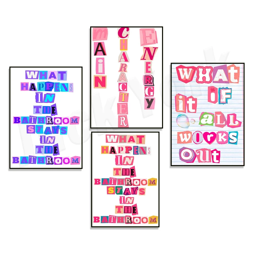 Protagonist energy fashion print, Y2K aesthetic typography, girly motivational poster, trendy 2000s preppy bathroom wall decor,