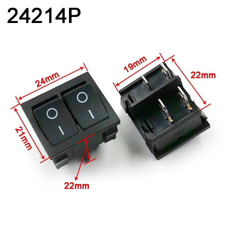 KCD5 Dual Power Rocker Switch 2 Mode 5 Pins Reset Cat Eye Red Light Copper Double Row Warped Plate Ship Type Switches