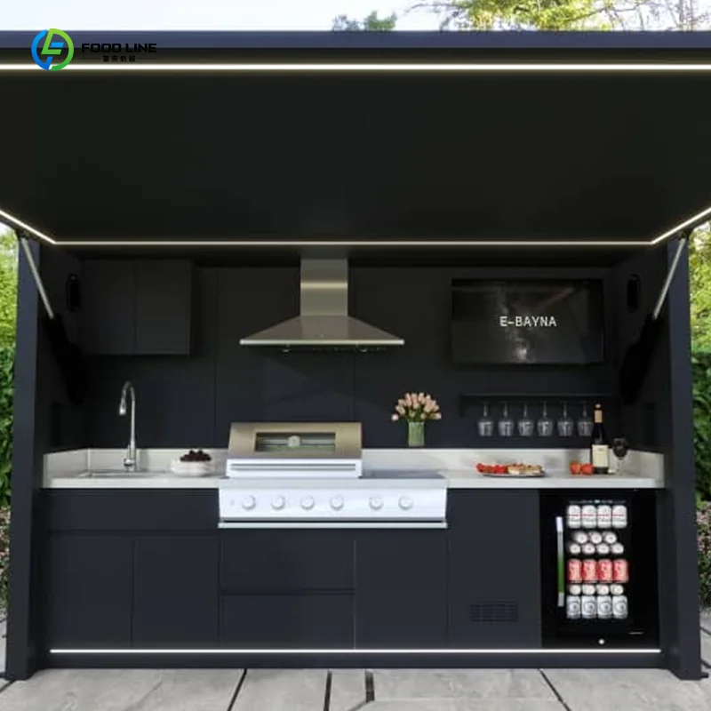 Customized Remote Control 304 Stainless Steel Outdoor Modular Kitchen Cabinet Pizza Oven Shed Deluxe 2026 Version For Garden Use