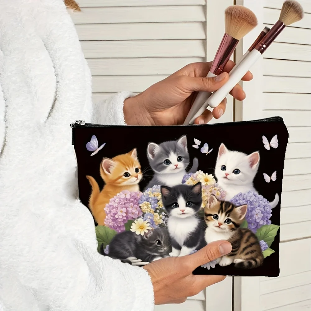 Eine Make-up-Tasche mit Katzenmuster – niedliche multifunktionale Reißverschlusstasche, Schmuck-Aufbewahrungstasche, perfekte kleine Aufbewahrungstasche mit Reißverschluss für die Reise – Detail 6