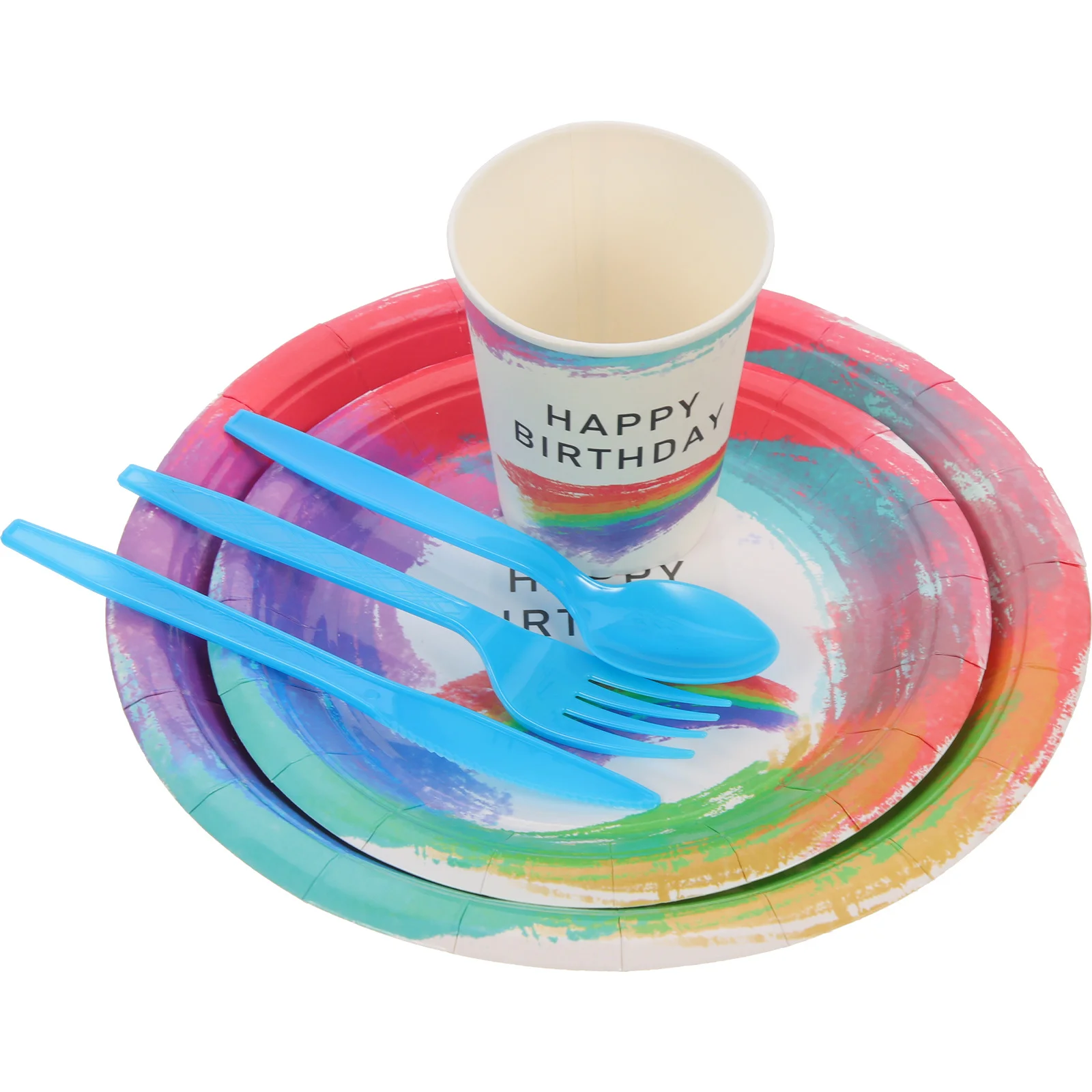 

1Set Rainbow Paper Cup Plate Fork Spoon Set Disposable Party Supplies Birthday Decorations Favors Decorations