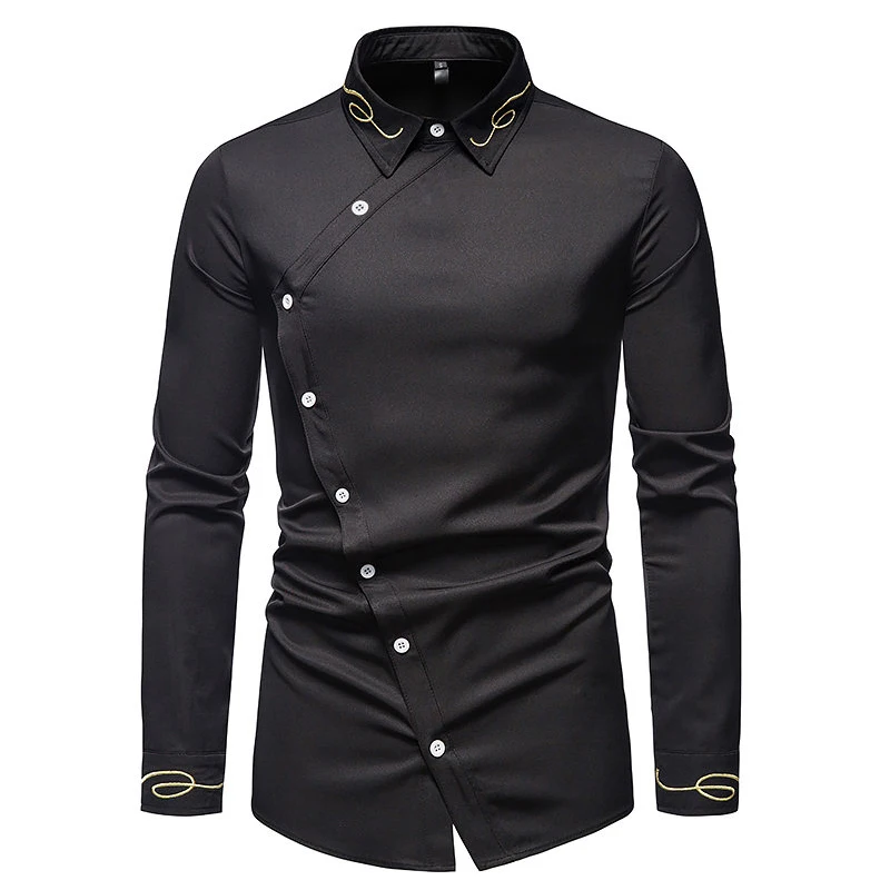 Camicia a maniche lunghe asimmetrica ricamata alla moda da uomo taglia Euro 2024 Camicia da cowboy occidentale Camicia elegante di lusso di alta