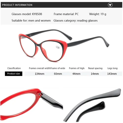 Imagen 2 del producto Gafas de ojo de gato con patas de primavera a la moda, gafas de lectura para mujer, gafas de lectura para ordenador para hipermetropía, lectores de luz azul, dioptrías