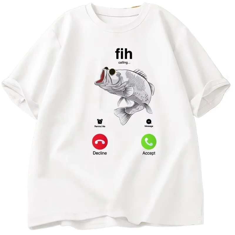 Fih الدعوة تي شيرت مضحك الأسماك يدعو سخيف تي شيرت الأسماك بون قميص للصيادين ملابس رجل عادية القطن قصير الأكمام بلايز #6