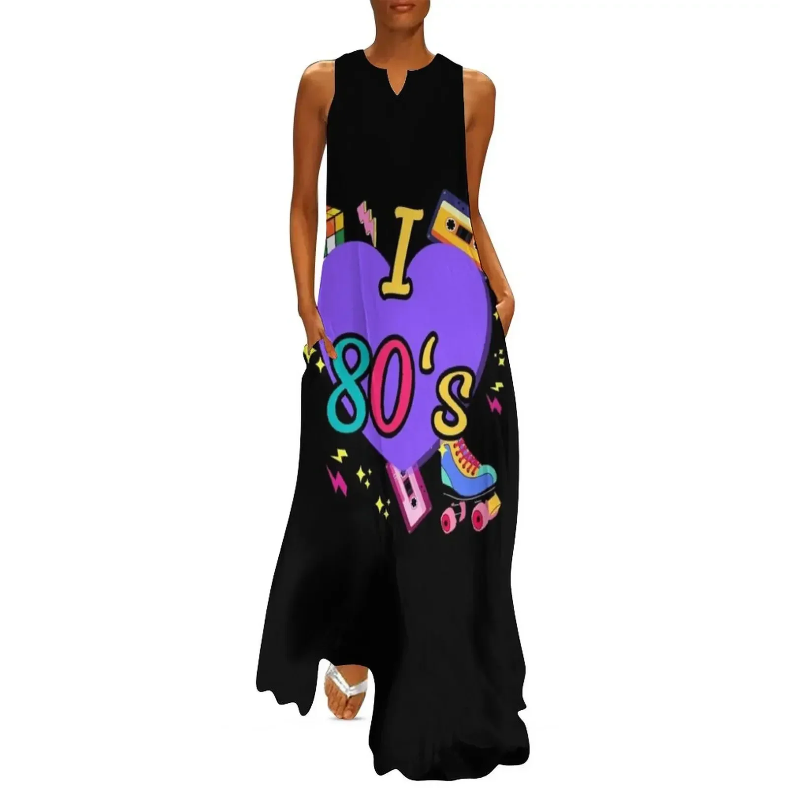 

I love 80's Girl 1980s Fashion Theme Party Outfit Eighties Costume Long Dress summer dress womens 2025 dresses for womens Dress