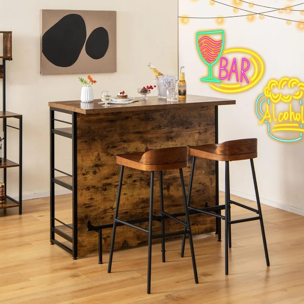 Home Bar, tavolo da bar per liquori a 4 livelli con poggiapiedi, portabottiglie per vino, portabottiglie, portabottiglie, mini cabina da bar ad angolo industriale