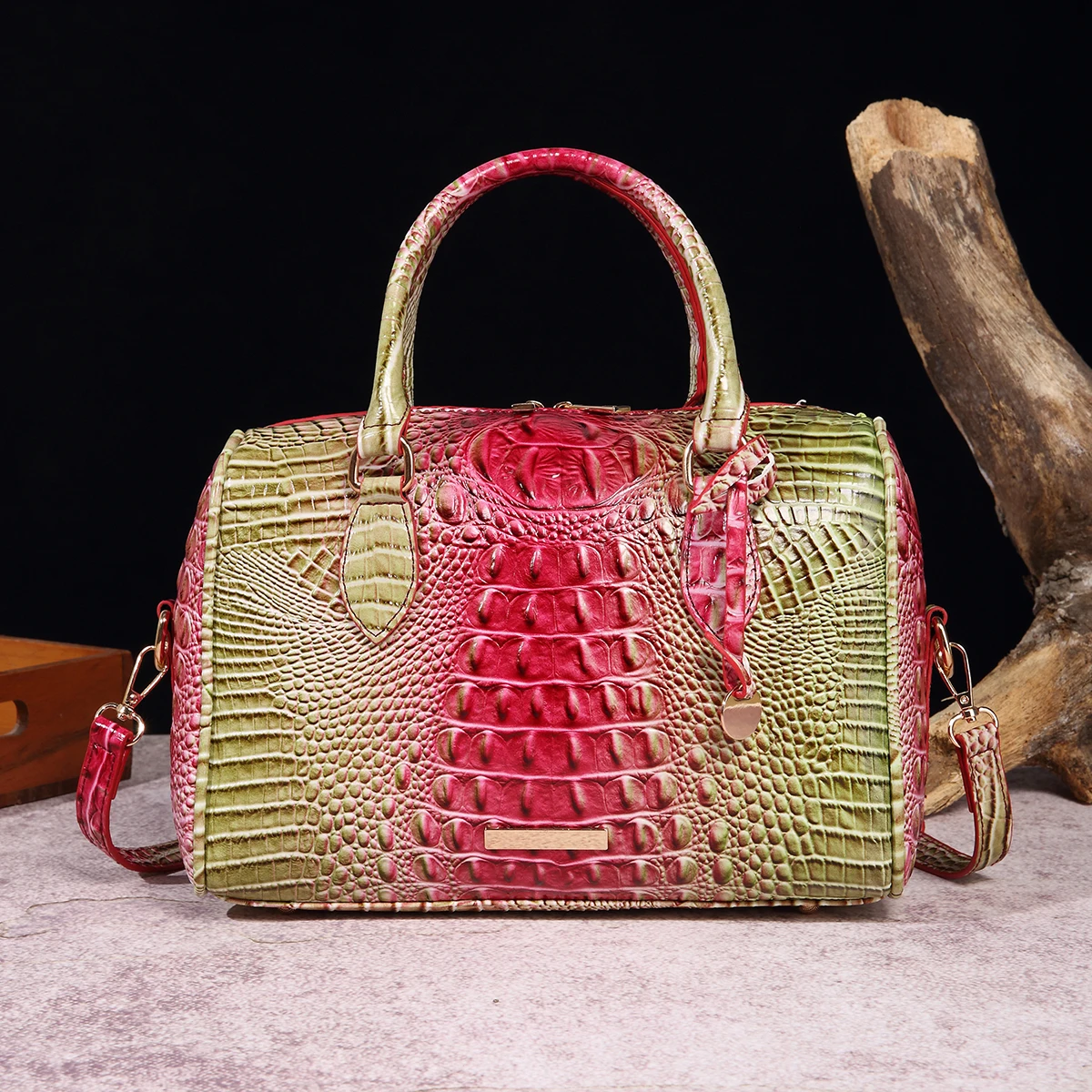 Crocodile Pattern Handbag Ombre Leather Women\'s Bag Large Capacity Shoulder Crossbody Bag Classic Style Satchel Purse