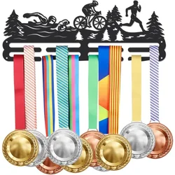 1pc Triathlon Medal Hanger Display Swim Bike Run Sports Medals Display Rack for 40+ Medals Wall Mount Ribbon Display Holder