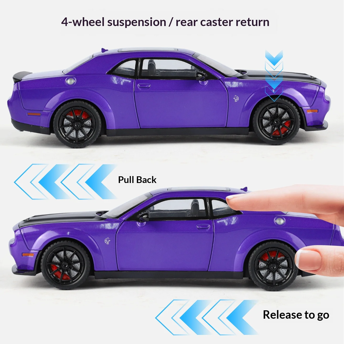 Coche de juguete Hellcat fundido a presión de metal a escala 1/24 con sonido de motor realista, adecuado para regalos de niños, coche de juguete para niños