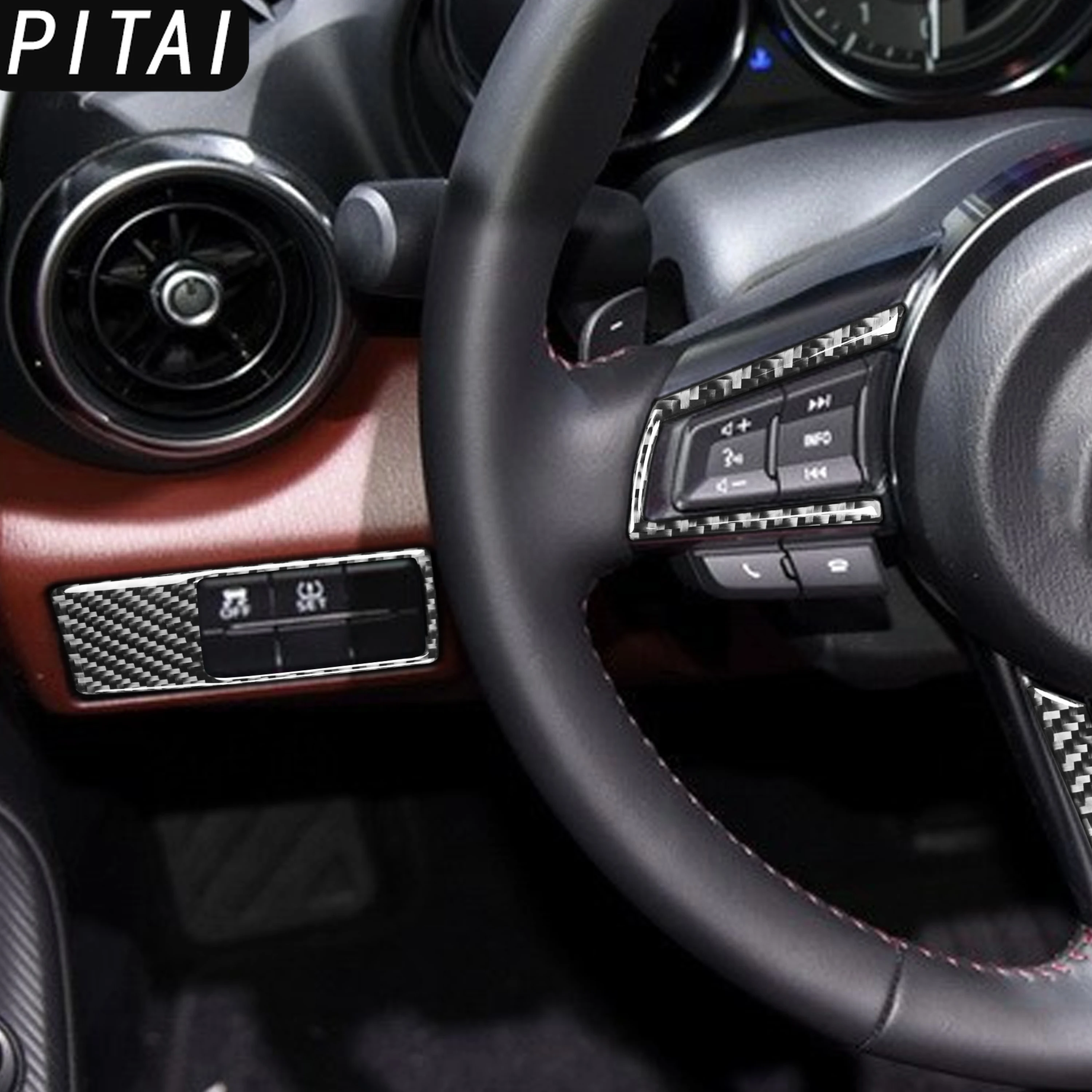 For Mazda MX5 Miata ND 2016-2023 Carbon Fiber Steering Headlight Control Panel Decoration Strips Interior Accessories Sticker