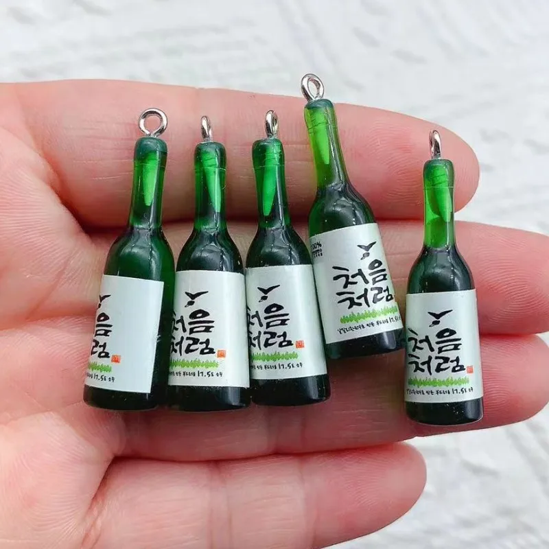 10pcs 39x11mm Ins Korean Beer Bottle Earring Resin Charms Funny Drink Bottles Pendants For Keychains Accessory DIY Jewelry Make