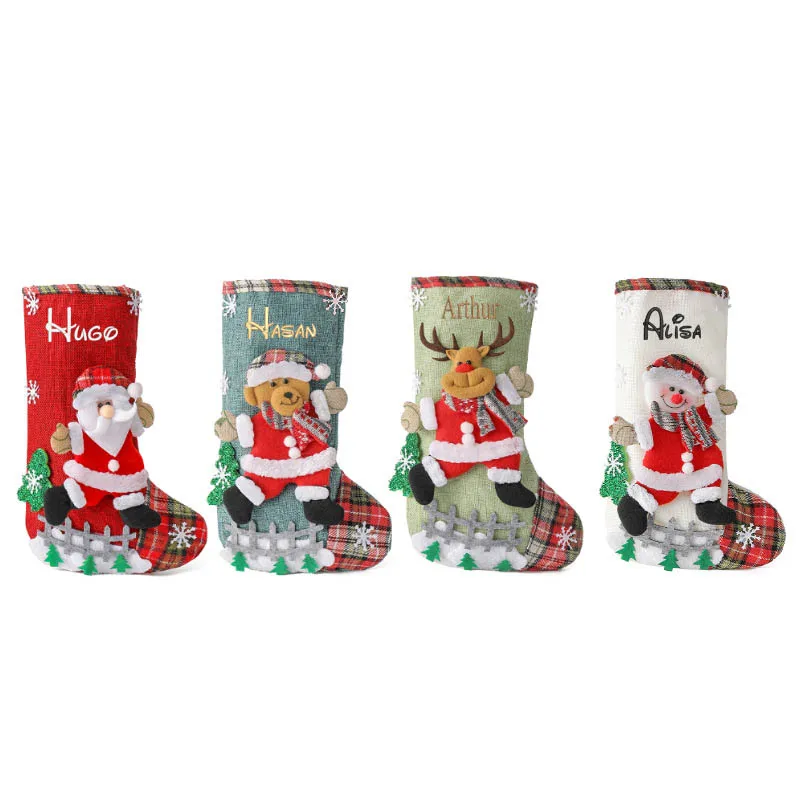 Custom Name Large Plaid Christmas Doll Socks, Christmas Decorations, Children's Gift Bags, Candy Socks, Gift Bags