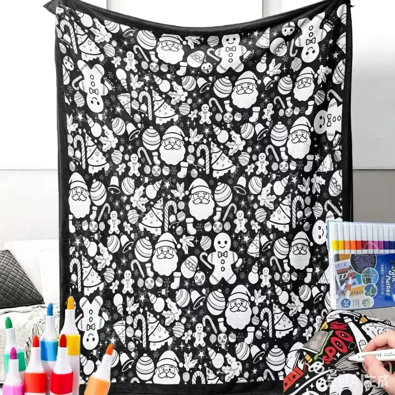 DIY Coloring Blanket with 24 Colored Markers Creative Personalization pattern blanket Stress Relief Unique Paint art Decor Gift