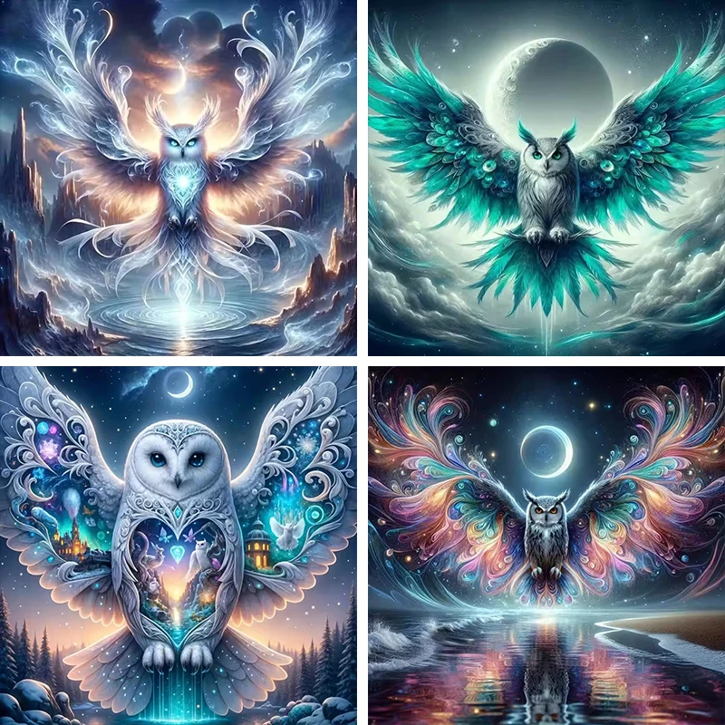 

GATYZTORY Full Square Round Diamond Mosaic Owl Animal Painting Bird DIY Diamond Embroidery Eagle Handmade Hobby