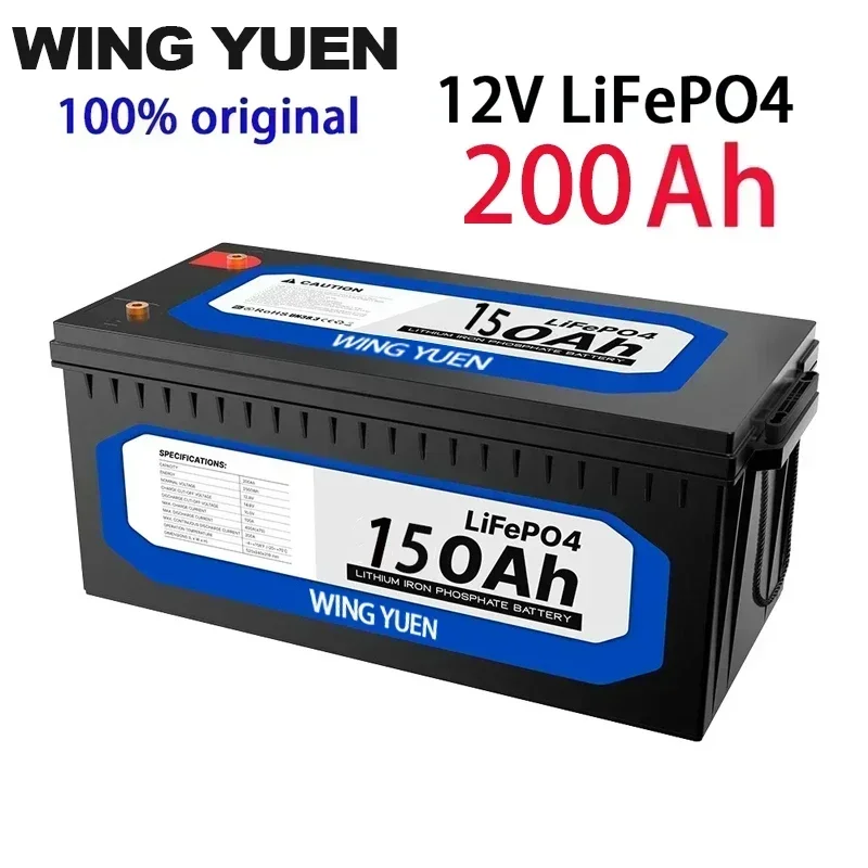 12V 200Ah LiFePO4 Battery Built-in BMS Lithium Iron Phosphate Cell For RV Campers Golf Cart Off-Road Off-Grid Solar With Charger