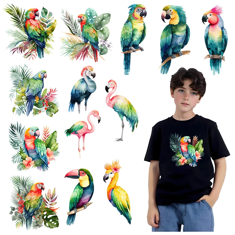 Heat Transfer Stickers Cartoon Tropical Parrot Bird Series Stickers Children's Hoodie Clothing Stickers Accessories Stickers
