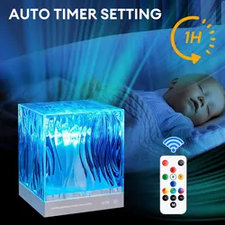 Lámpara LED de cristal Aurora Northern, proyector de luz nocturna con Control remoto, temporizador, 17 colores, ondulación de agua para dormitorio