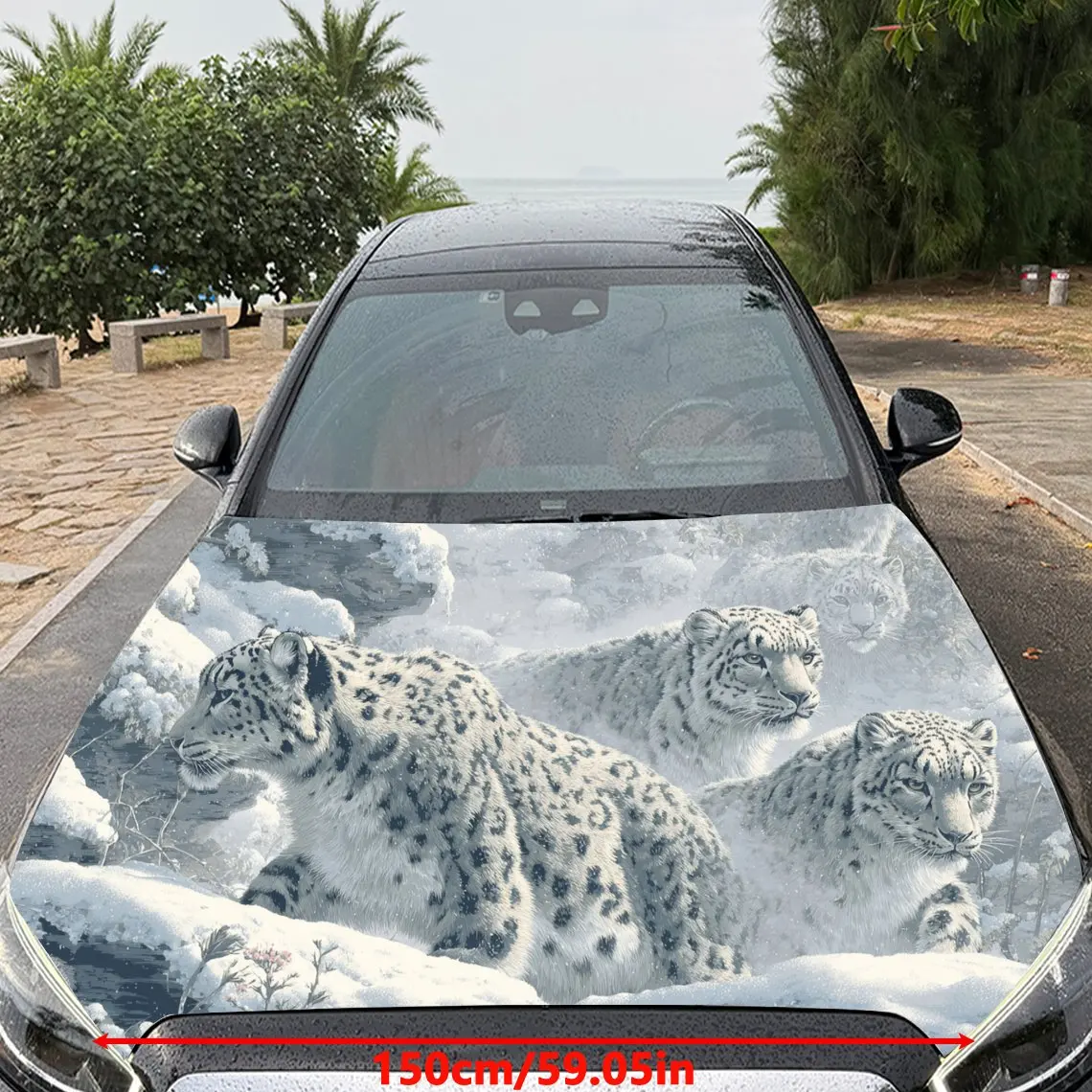 Car Decal Snow Leopard Group with Snowy Artistic Textured Motif in Wildlife-Realistic Style - Bold Terrestrial Natural Fantasy A
