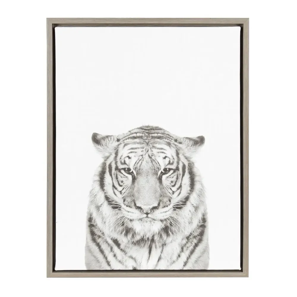 Black and White Tiger Portrait Framed Canvas Wall Art 18x24 Simon Te Tai Wildlife Decor