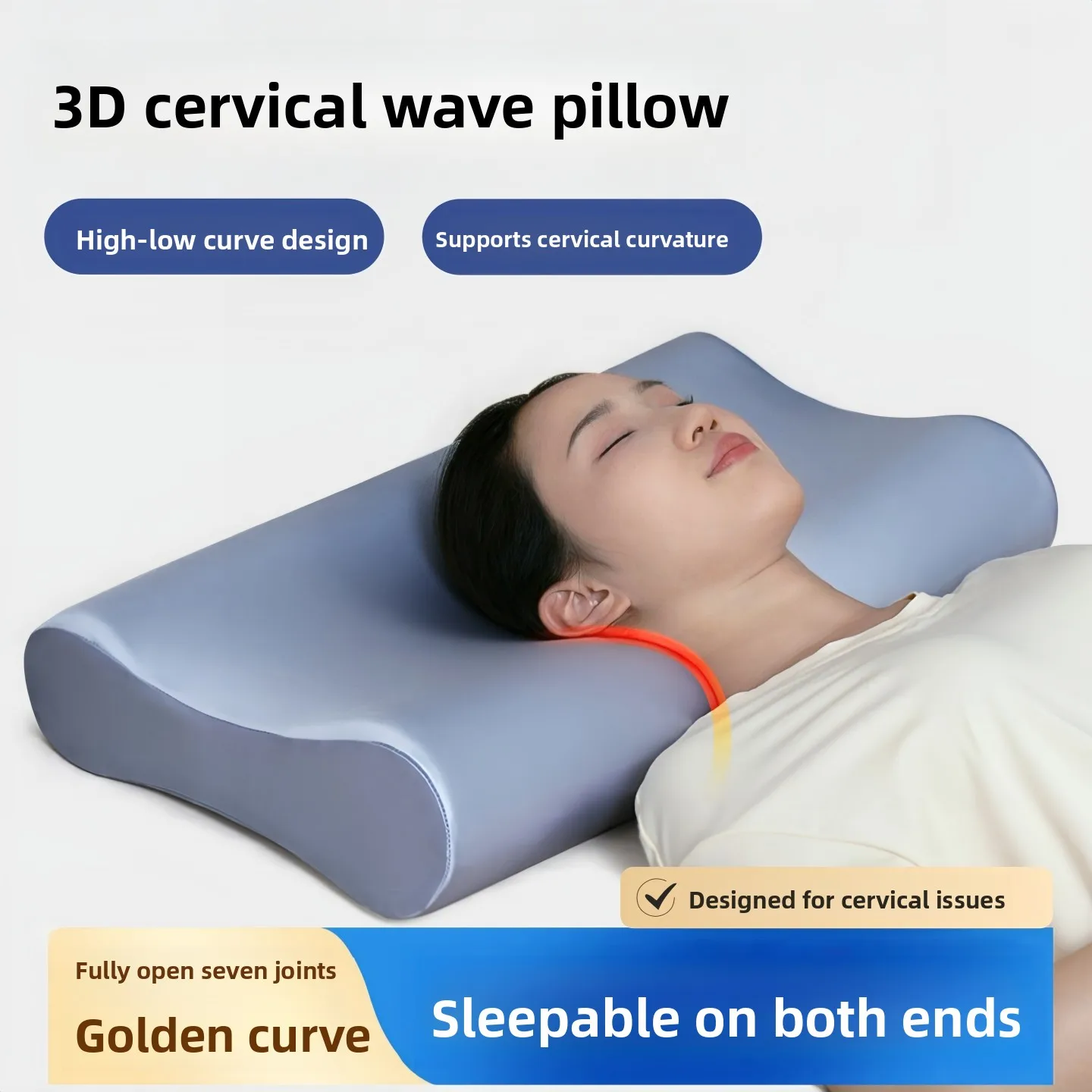 

Подушка из пены с эффектом памяти с волнообразным дизайном, двусторонняя, с поддержкой шеи, защита от провисания, комфортная, дышащая, аксессуары для постельного белья