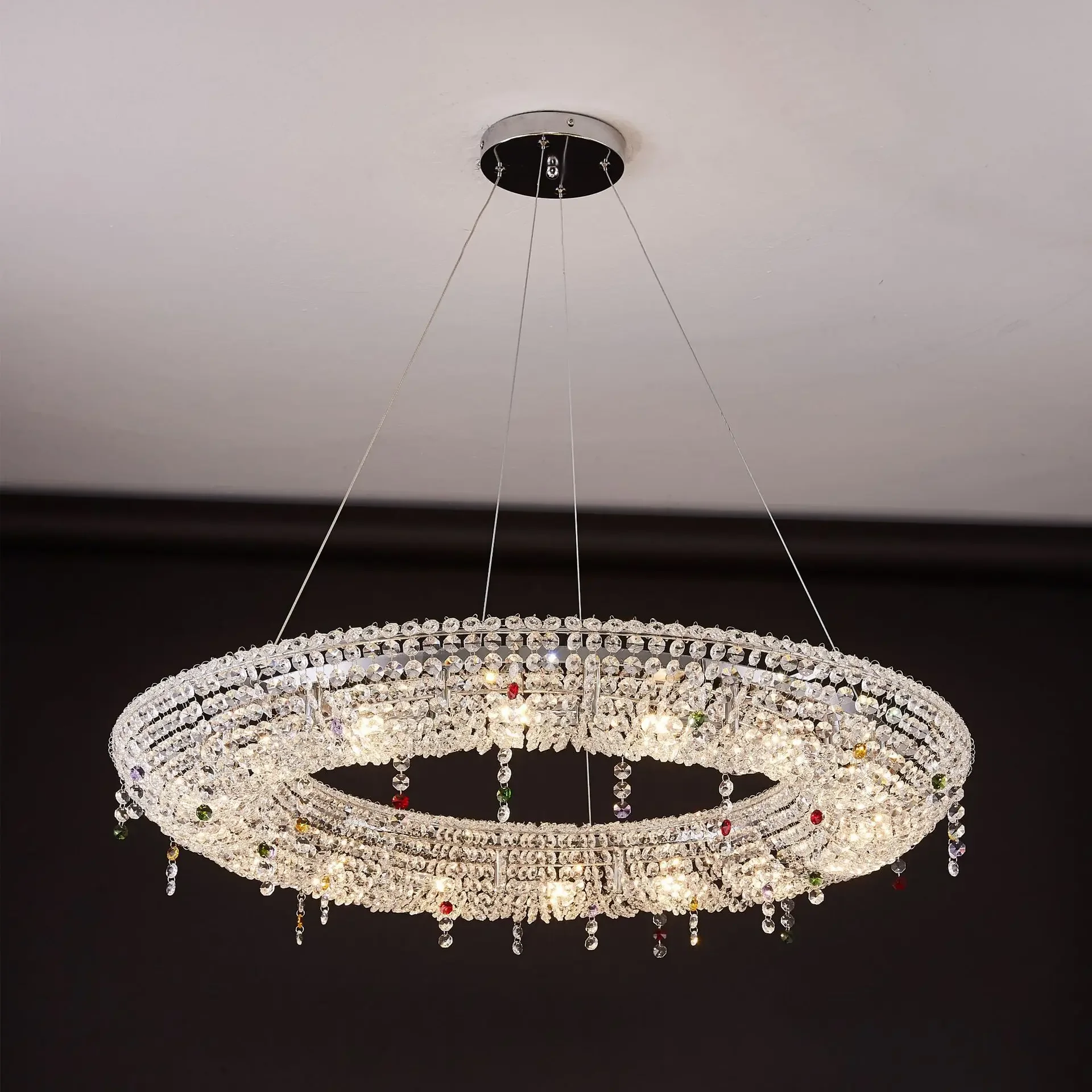 

GHJUYIOL Living room bedroom light luxury crystal lamp villa art minimalist model room pendant lamp