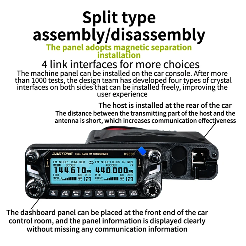 ZASTONE D9000 Car Walkie Talkie Dual Band 50W Air Band Two Way Radio with Split Panel Mobile Radio - view 6