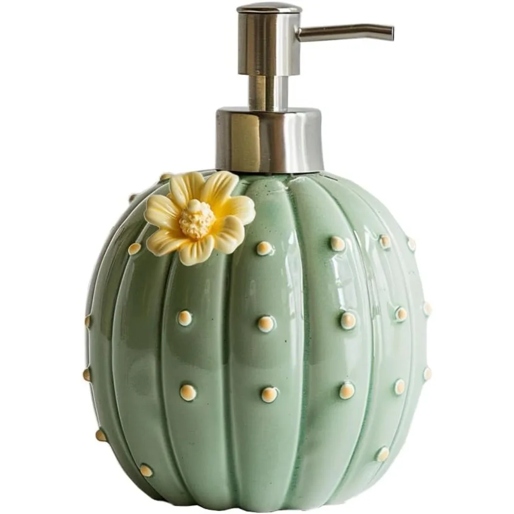 

Cactus with yellow pattern soap dispenser with pump, refillable lotion soap bottle