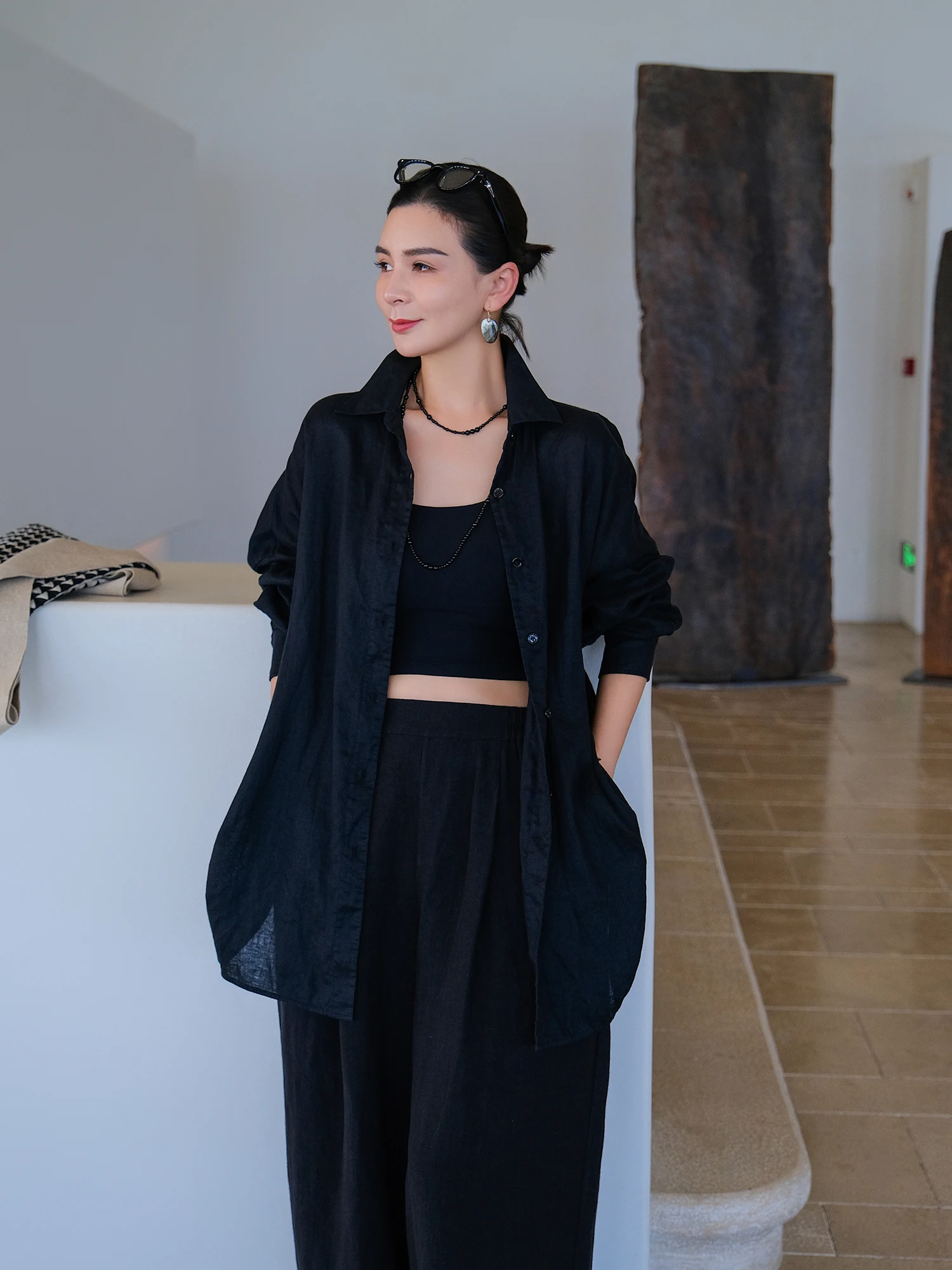 

Mallin Original Design Summer New Linen Soft Lightweight Breathable Long Sve Loose Collar irt Women's Casual Faion